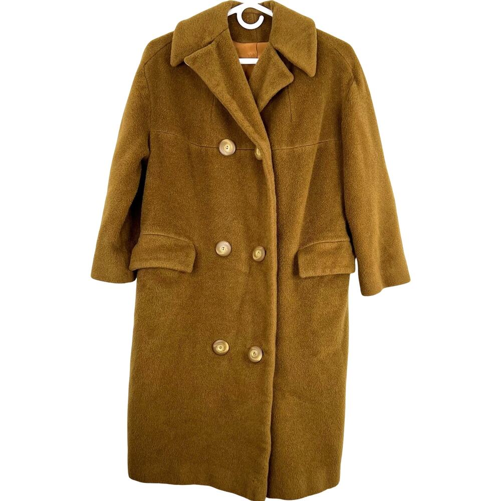 Warren Of Stafford 100% Wool Neutral Brown Retro Chic Women's Trench Coat Size S
